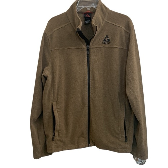 Gerry Midweight Brown Knit High Collar Full Zip Jacket Size L - Picture 1 of 10